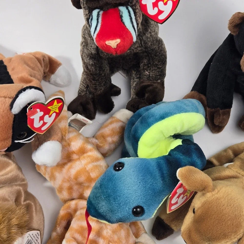 Ty Beanie Babies Lot of 7 Lion Deer Snake Cats Gorilla Mandrill Plush Toys